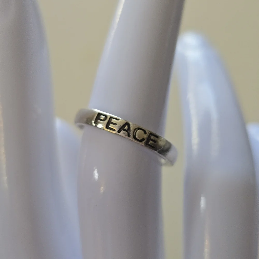 PEACE Engraved Silver Band Ring Size 6